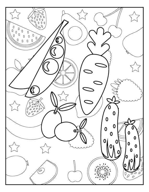 Fruits and vegetables coloring pages fruits and vegetables printable book digital download not a physical product