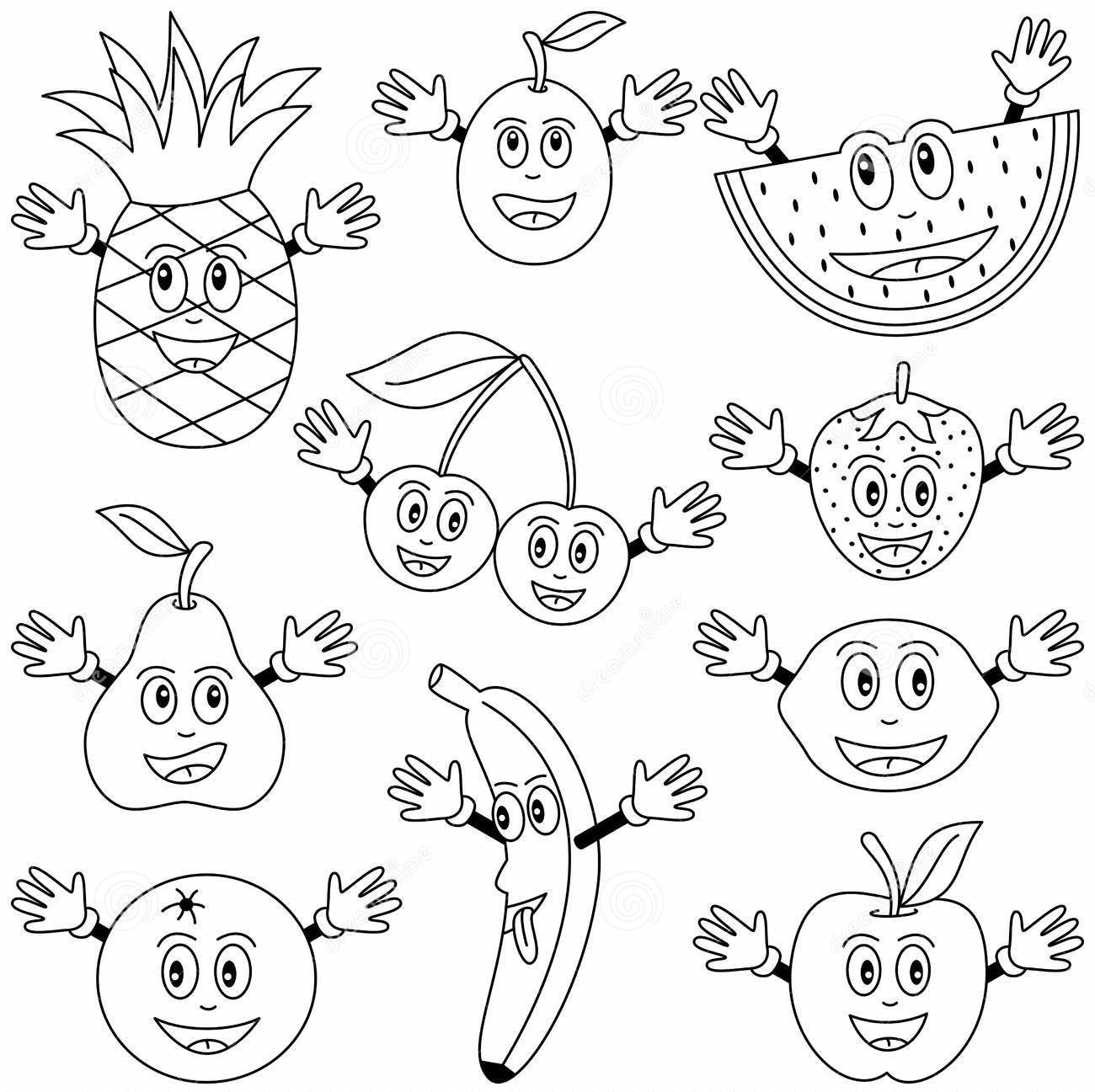 Cartoon fruits coloring pages crafts and worksheets for preschooltoddler and kindergarten