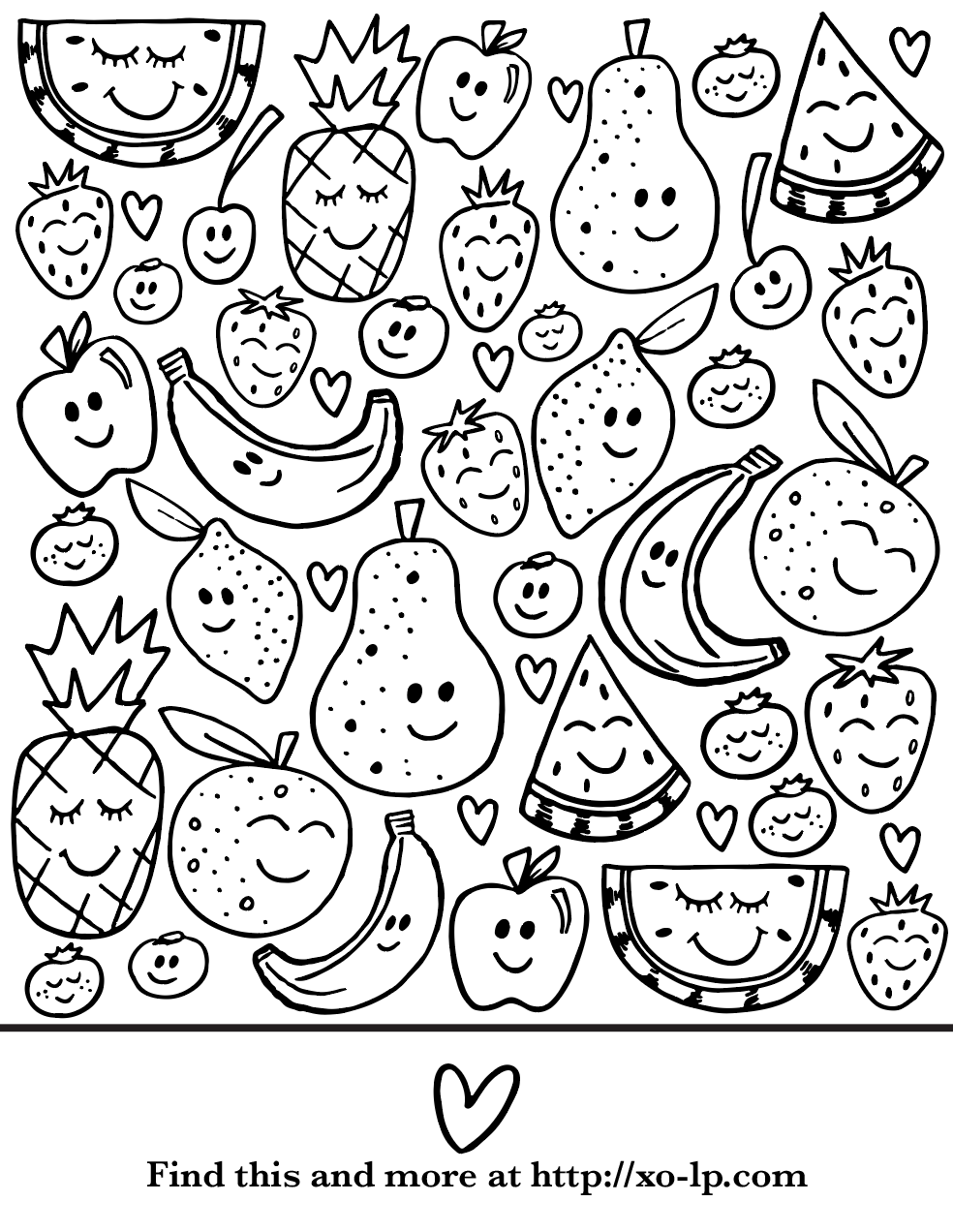 Smiling fruit coloring page â xo