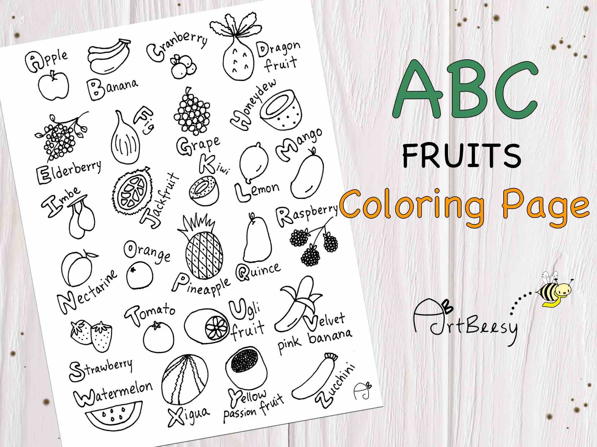 Abc fruits printable coloring page â