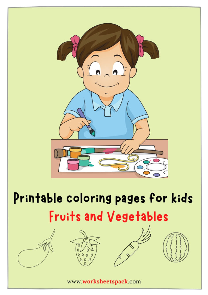 Printable fruits and vegetables coloring pages for kids