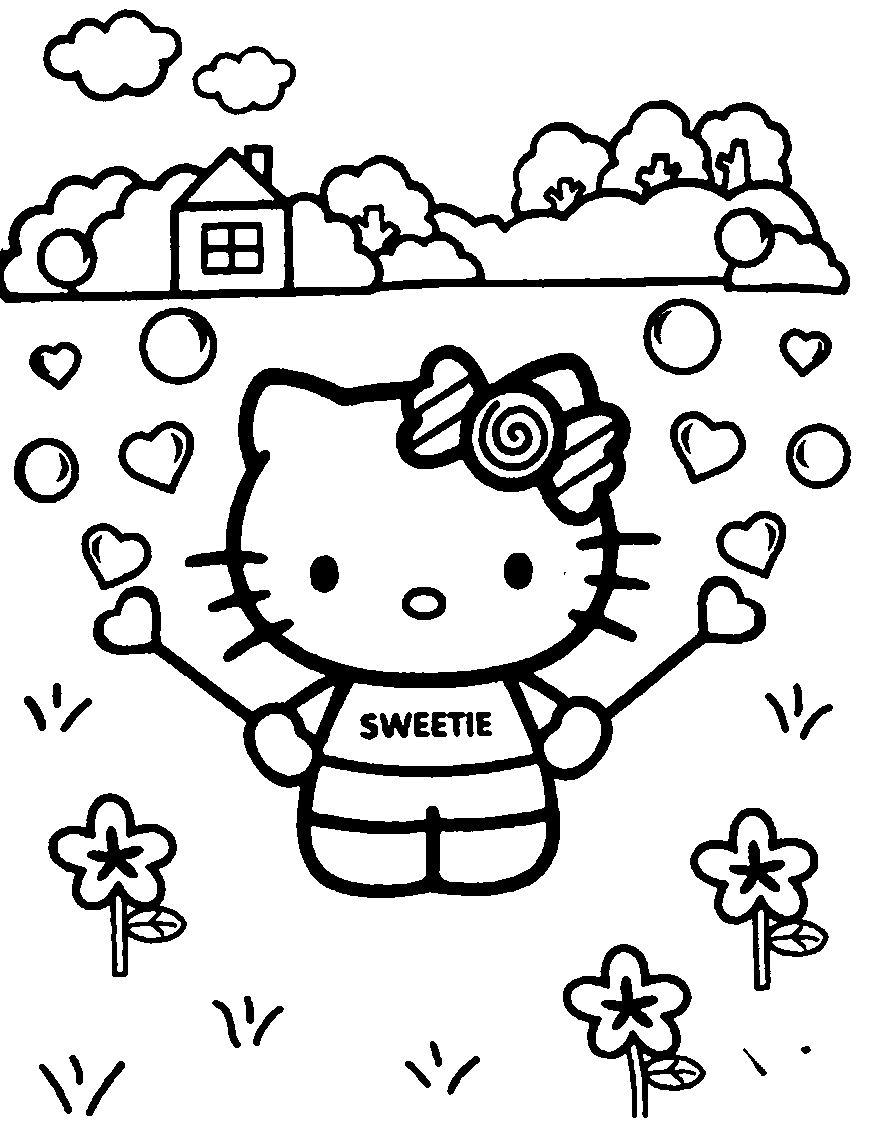 With hearts and flowers hello kitty coloring page for girls printable fun coloring pages for kids