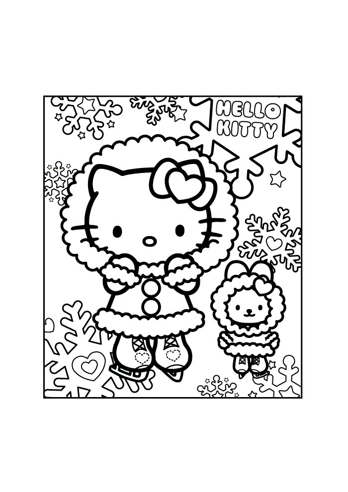 Hello kitty coloring hello kitty wintery snow scene to print and color