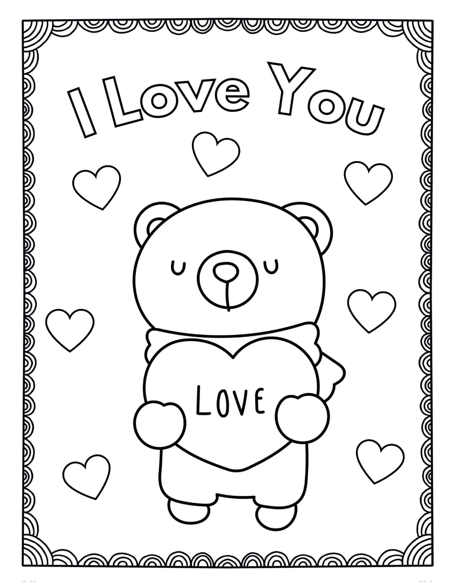 Simple valentine coloring page