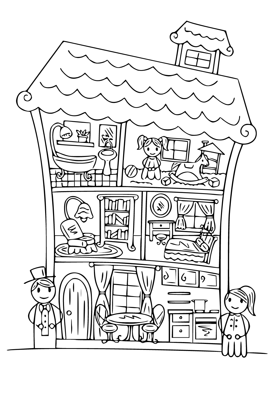 Free printable gabbys dollhouse characters coloring page for adults and kids