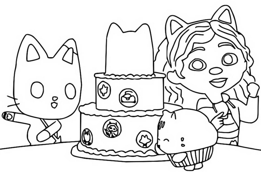 Coloring page gabbys dollhouse happy birthday