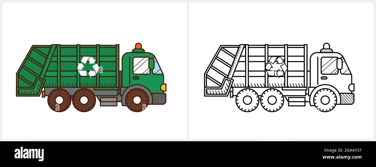 Coloring page garbage truck stock vector images