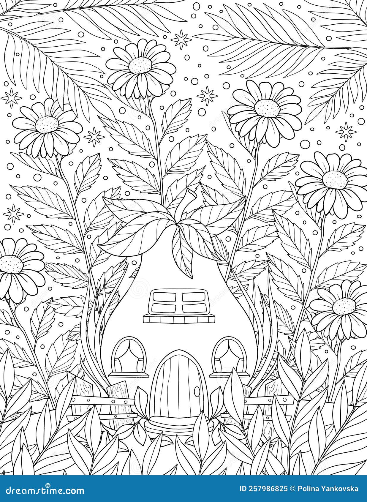 Secret garden coloring page for adult stock illustration