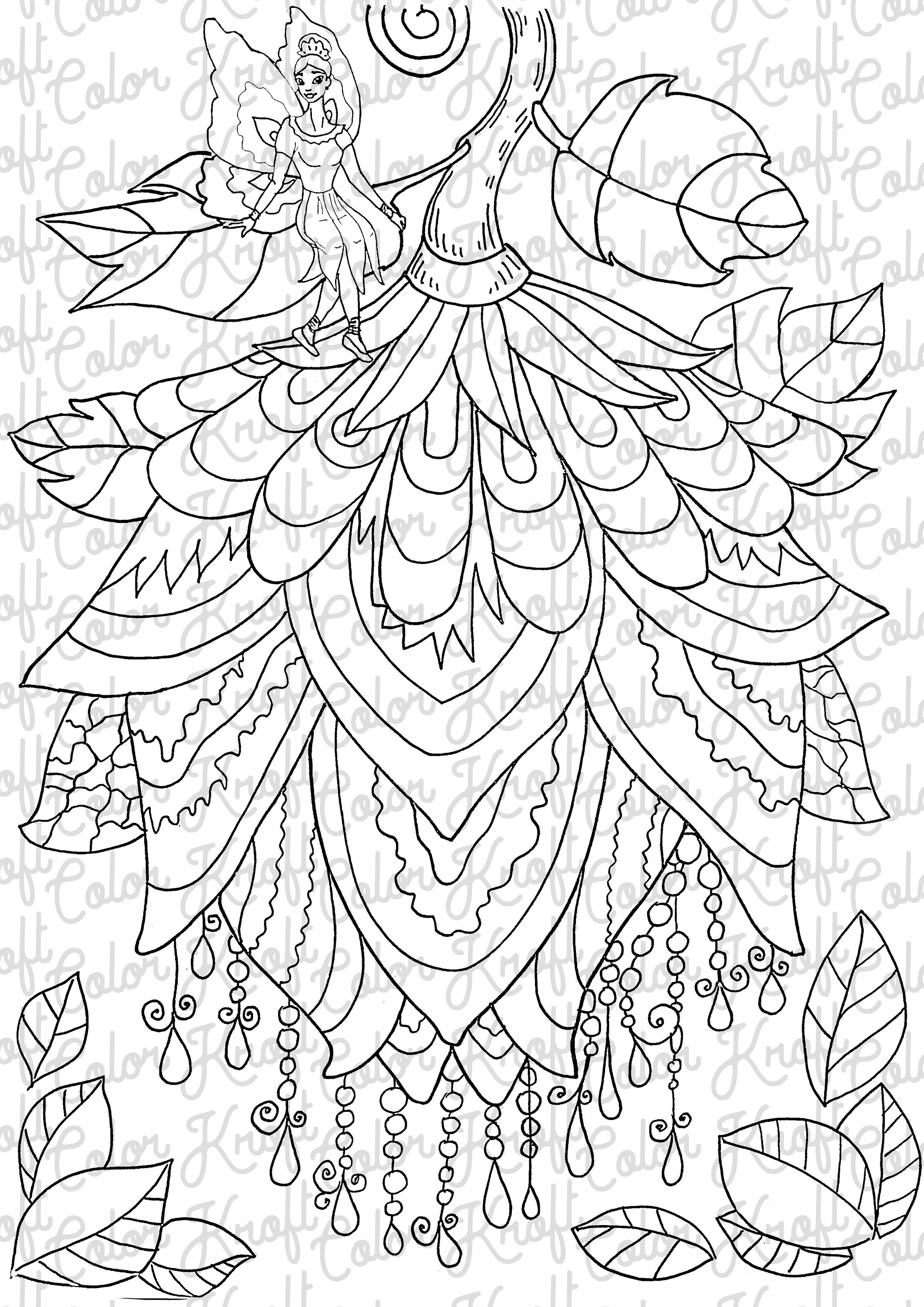 Fairy garden coloring page printable coloring page