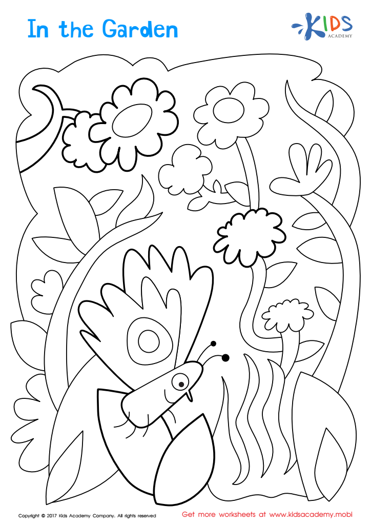 In the garden coloring page free printable worksheet for kids