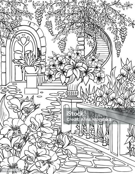 Magical garden coloring book coloring pages stock illustration