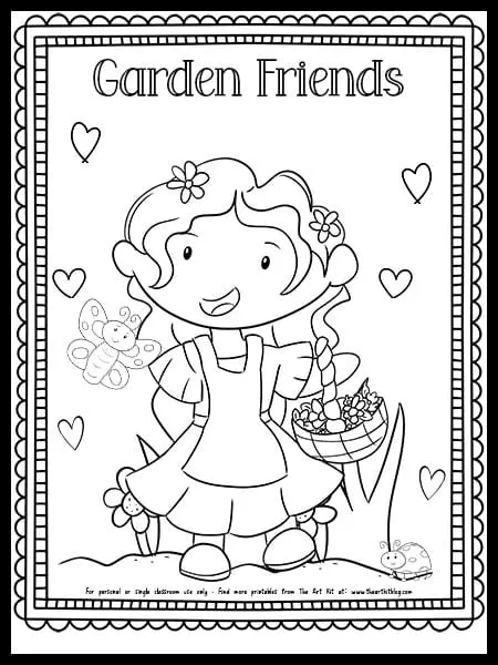 Cute gardening girl and friends coloring page free printable â the art kit