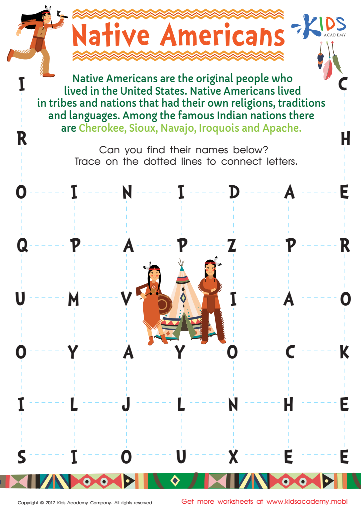 Native american word search printable free printout for kids