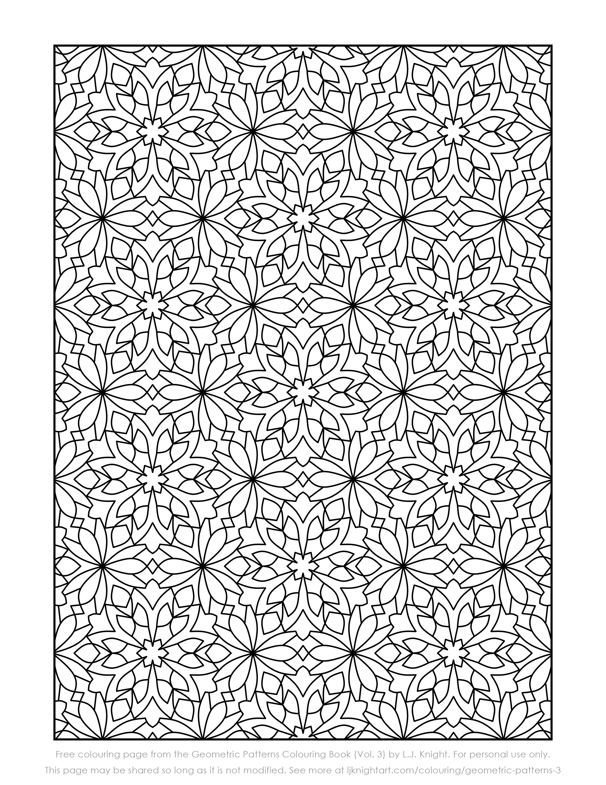 Free printable geometric pattern colouring page lj knight art