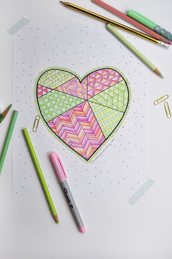 Geometric heart coloring page