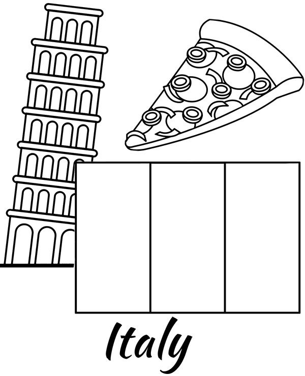 Flag italy coloring page sheet for children tower of pisa