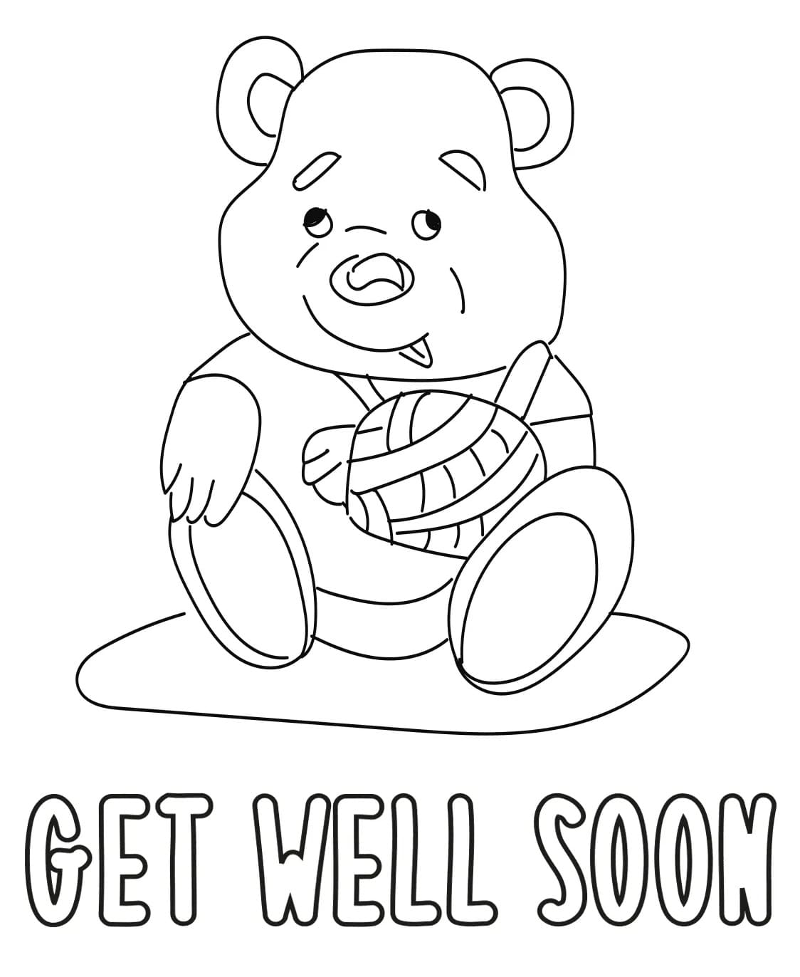 Get well soon cute bear coloring page