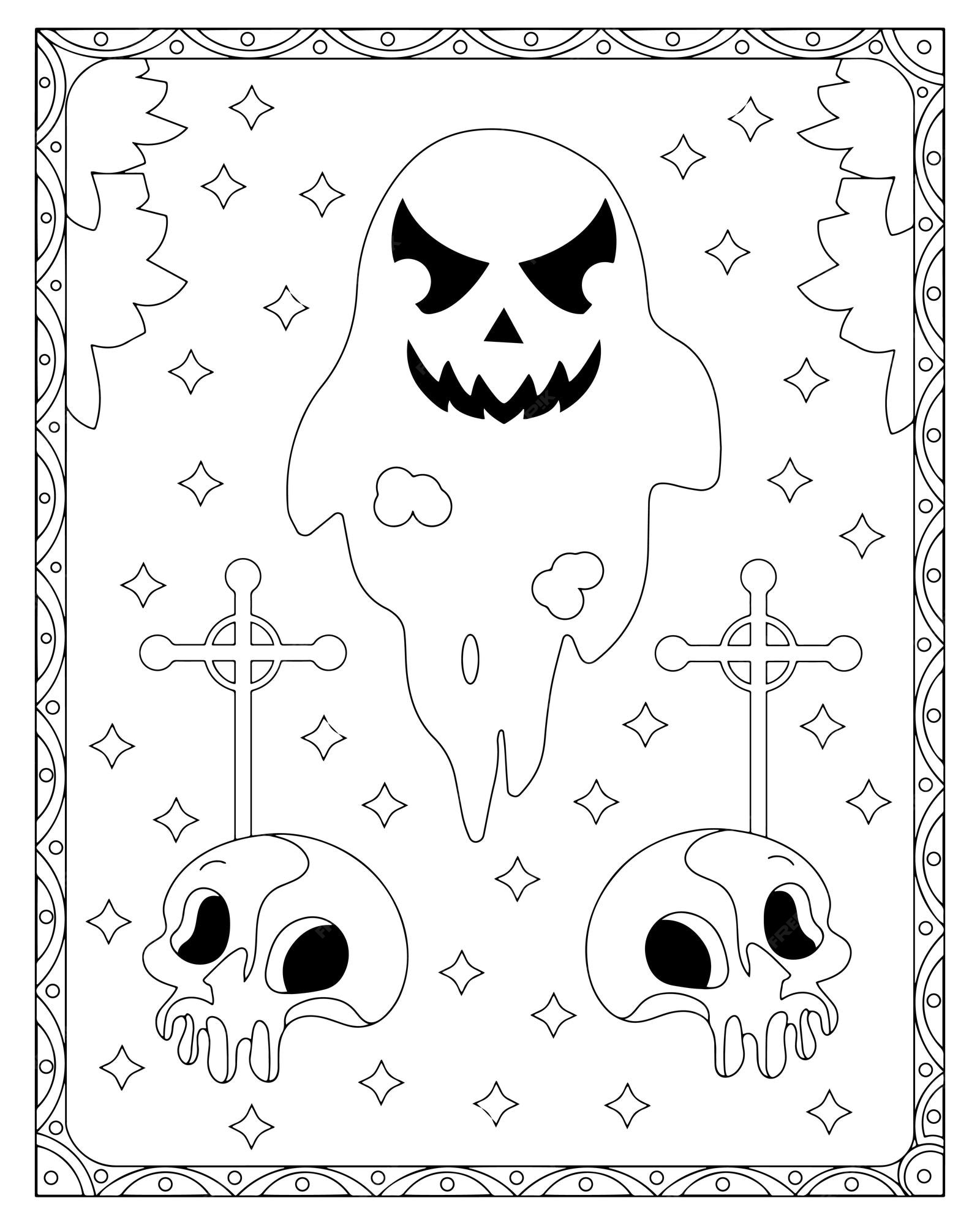 Premium vector halloween ghost coloring page for kids premium vector