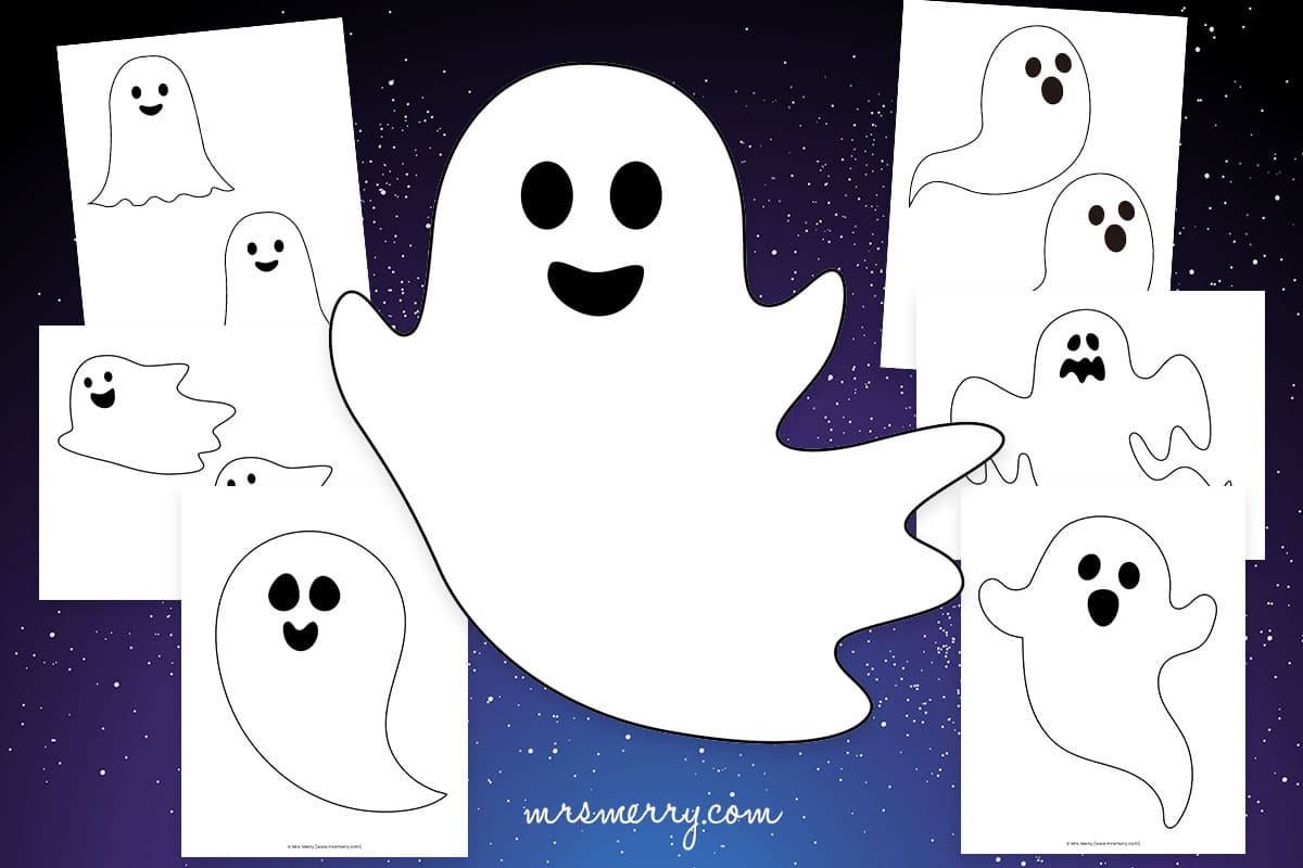 Ghost template printables for halloween crafts mrs merry