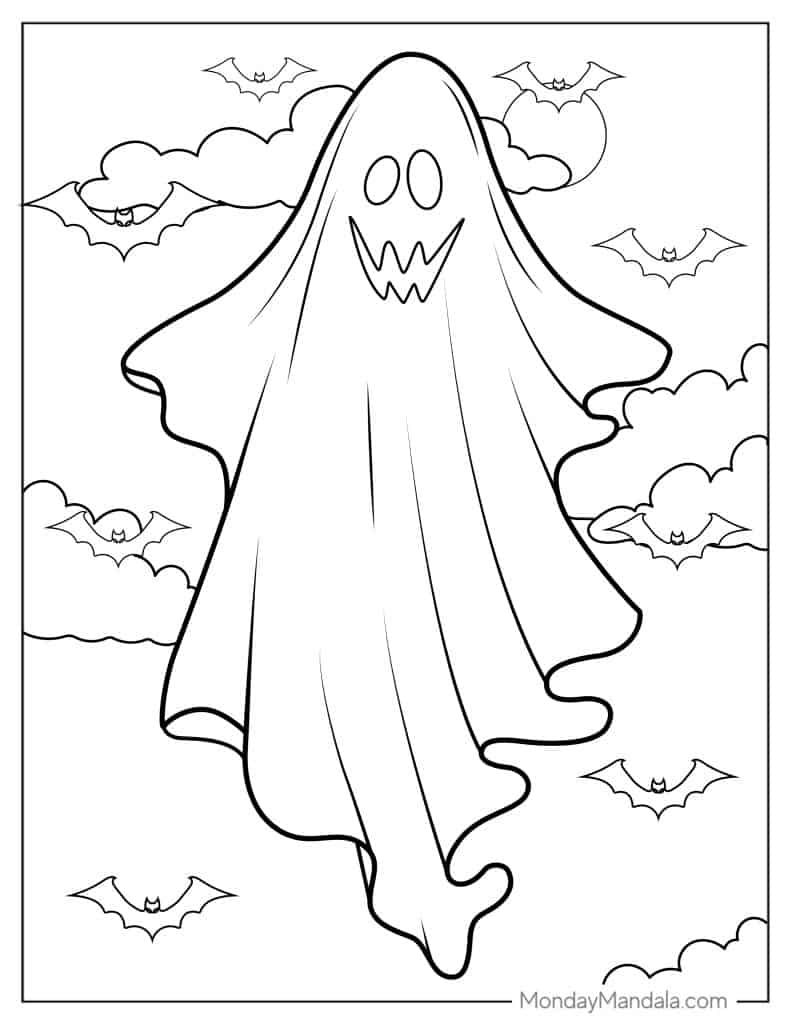 Ghost coloring pages free pdf printables