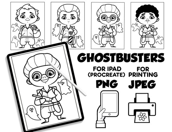 Ghostbusters coloring pages digital download coloring pages for procreate coloring book for kids for ipad ghostbusters printable