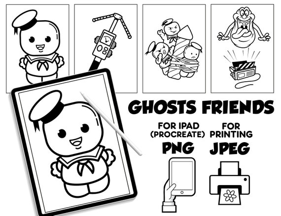 Ghostbusters friends coloring pages digital download coloring pages for procreate coloring book for kids for ipad ghostbusters printable