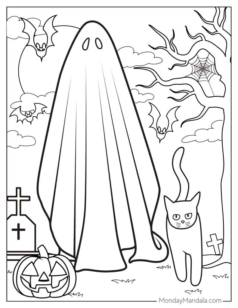 Ghost coloring pages free pdf printables