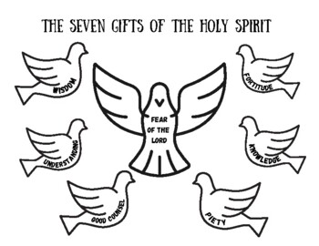 The seven gifts of the holy spirit color sheet by domingue digital