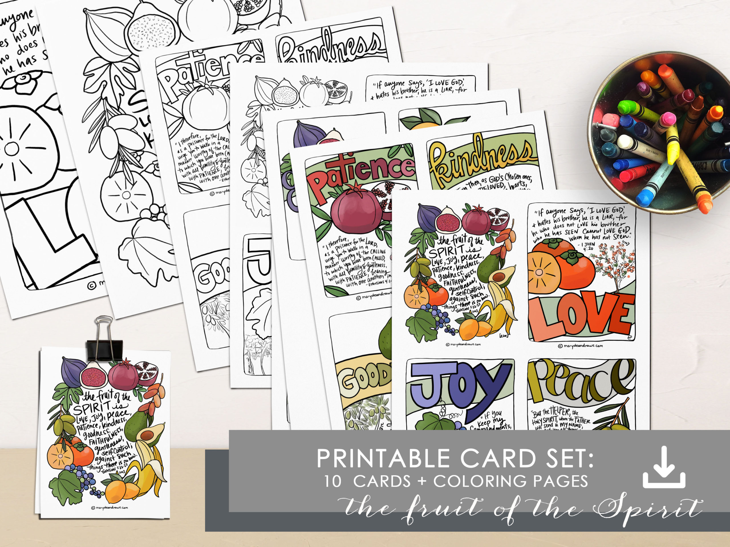 Printable bible verse coloring pages cards fruits of the spirit