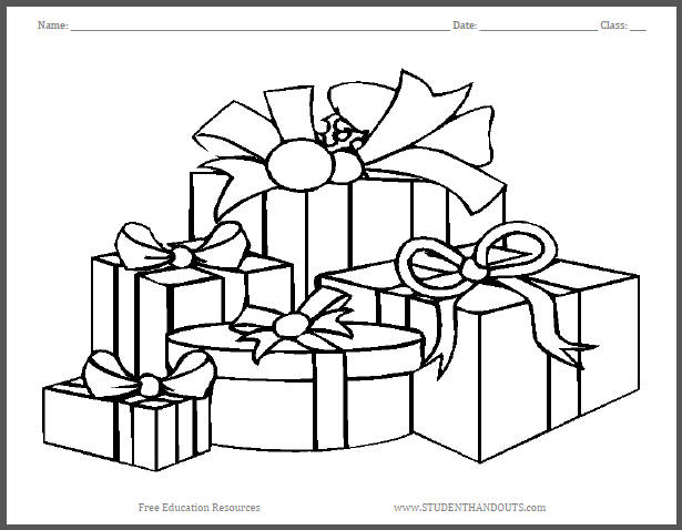 Wrapped christmas gifts coloring page student handouts