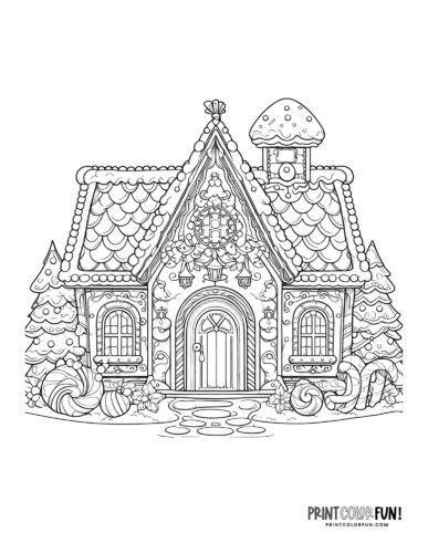 Sweet fun gingerbread house coloring pages for kids at