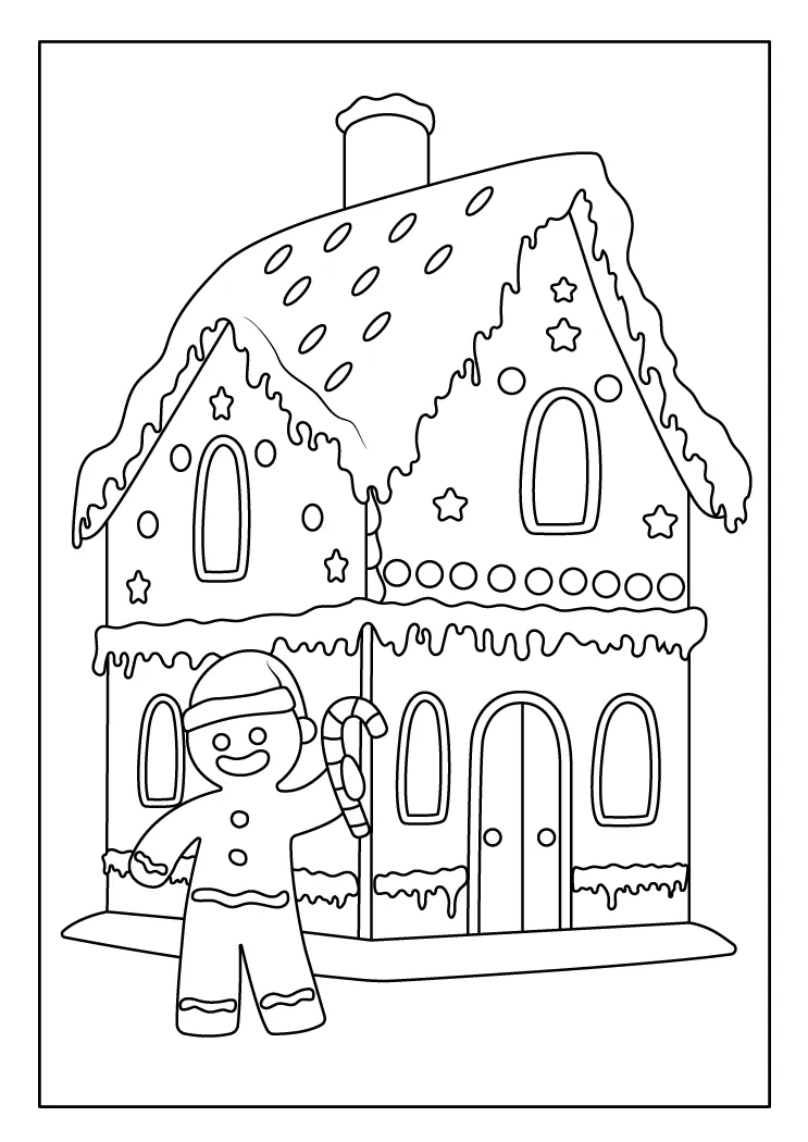 Printable gingerbread house coloring pages for kids