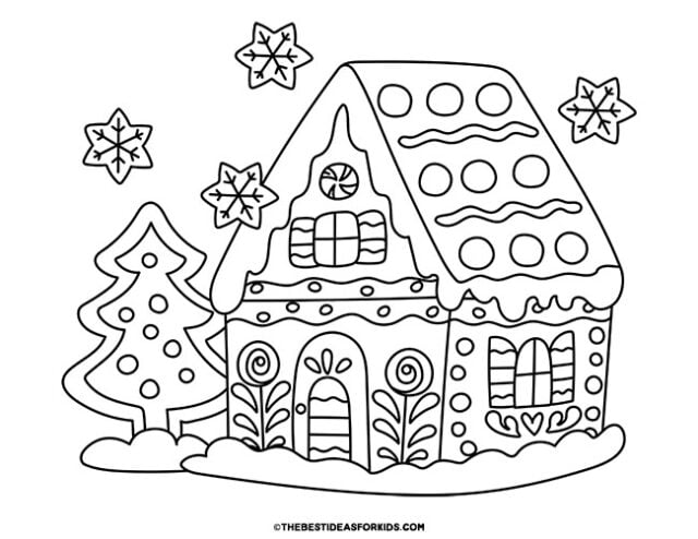 Gingerbread house coloring pages free printables