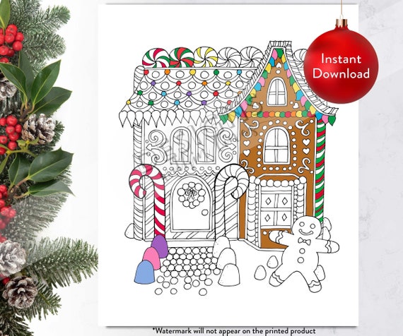 Holiday gingerbread house digital coloring page instant download download now