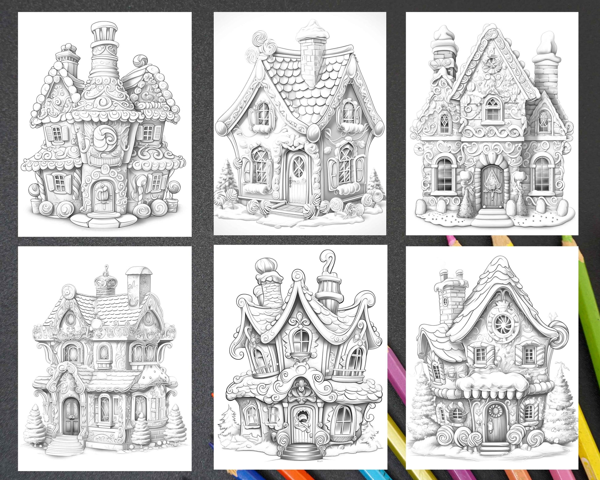 Christmas gingerbread houses grayscale coloring pages printable for â coloring