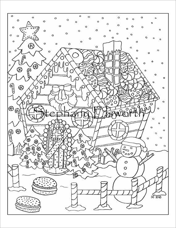 Gingerbread house printable instant download coloring page