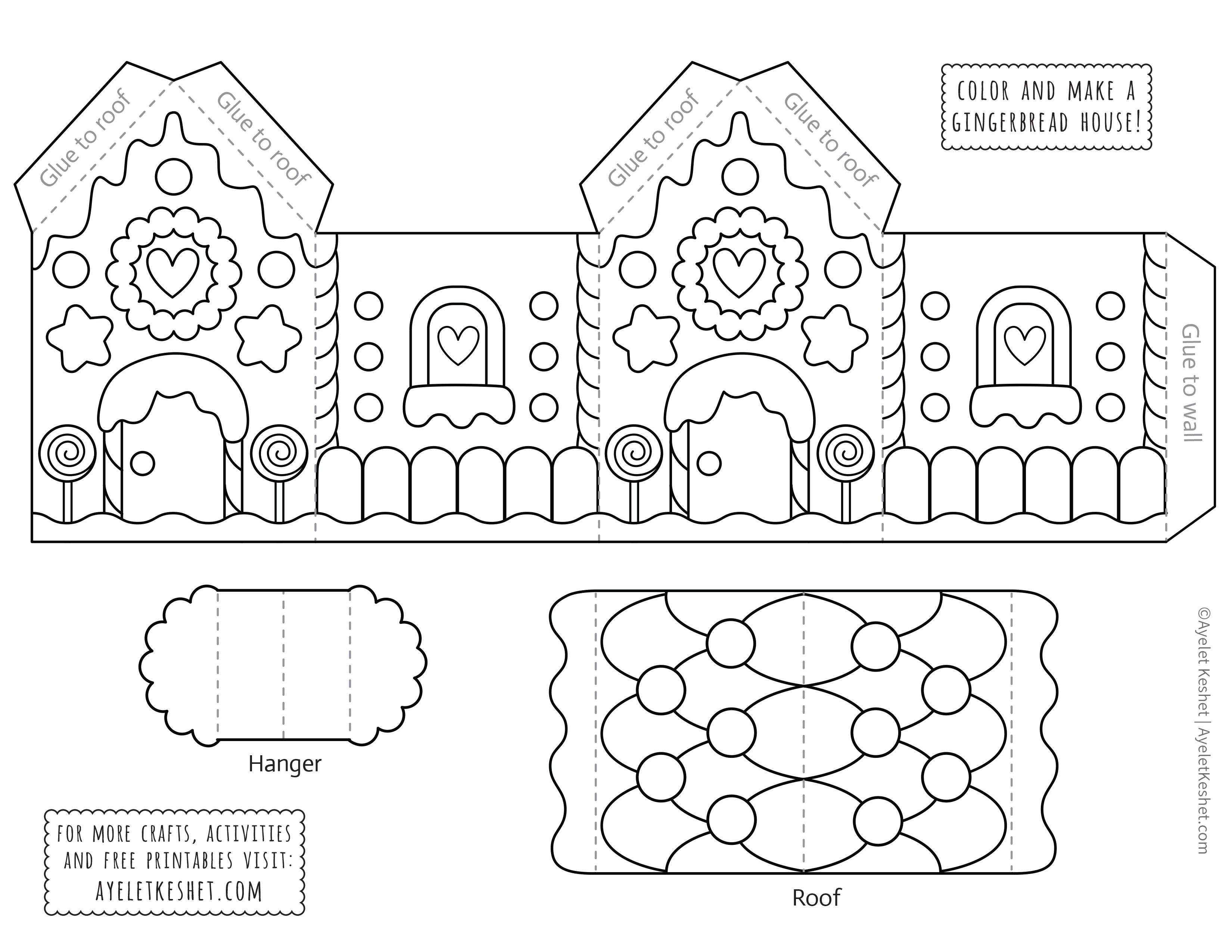 Printable gingerbread house template to color