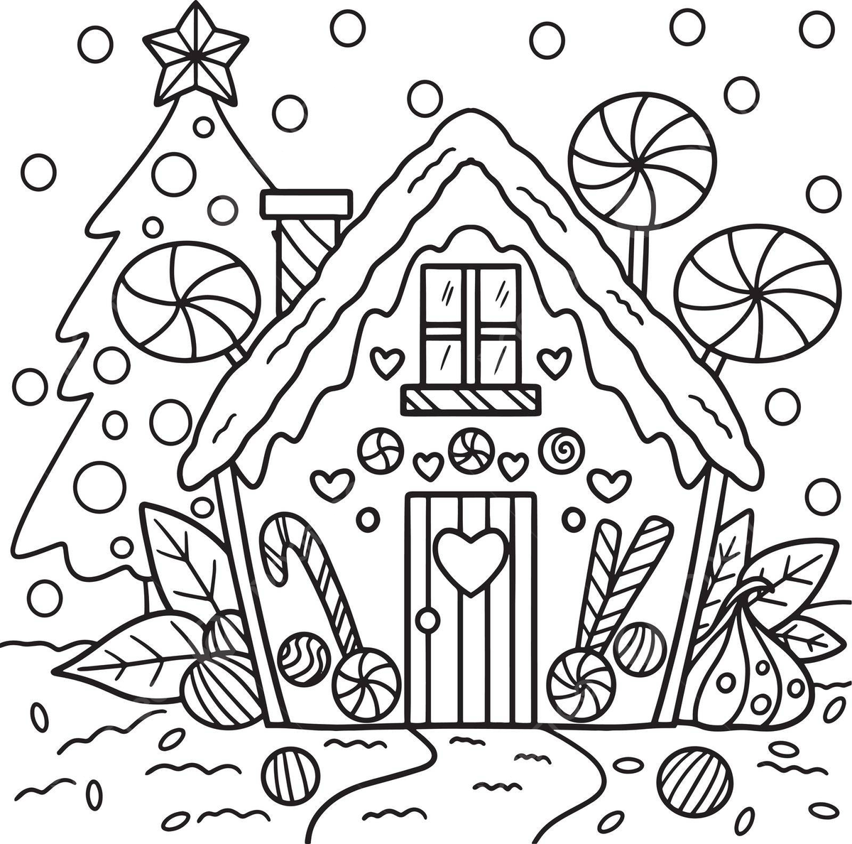 Christmas gingerbread house coloring page celebration tree line vector christmas drawing tree drawing house drawing png and vector with transparent background for free download