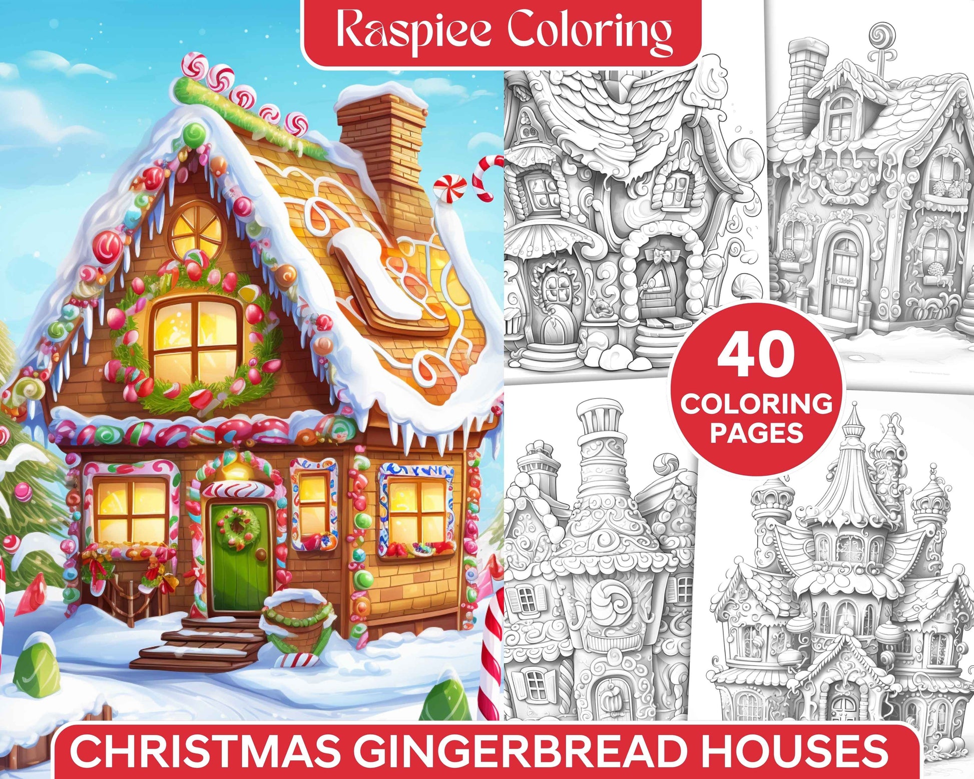 Christmas gingerbread houses grayscale coloring pages printable for â coloring