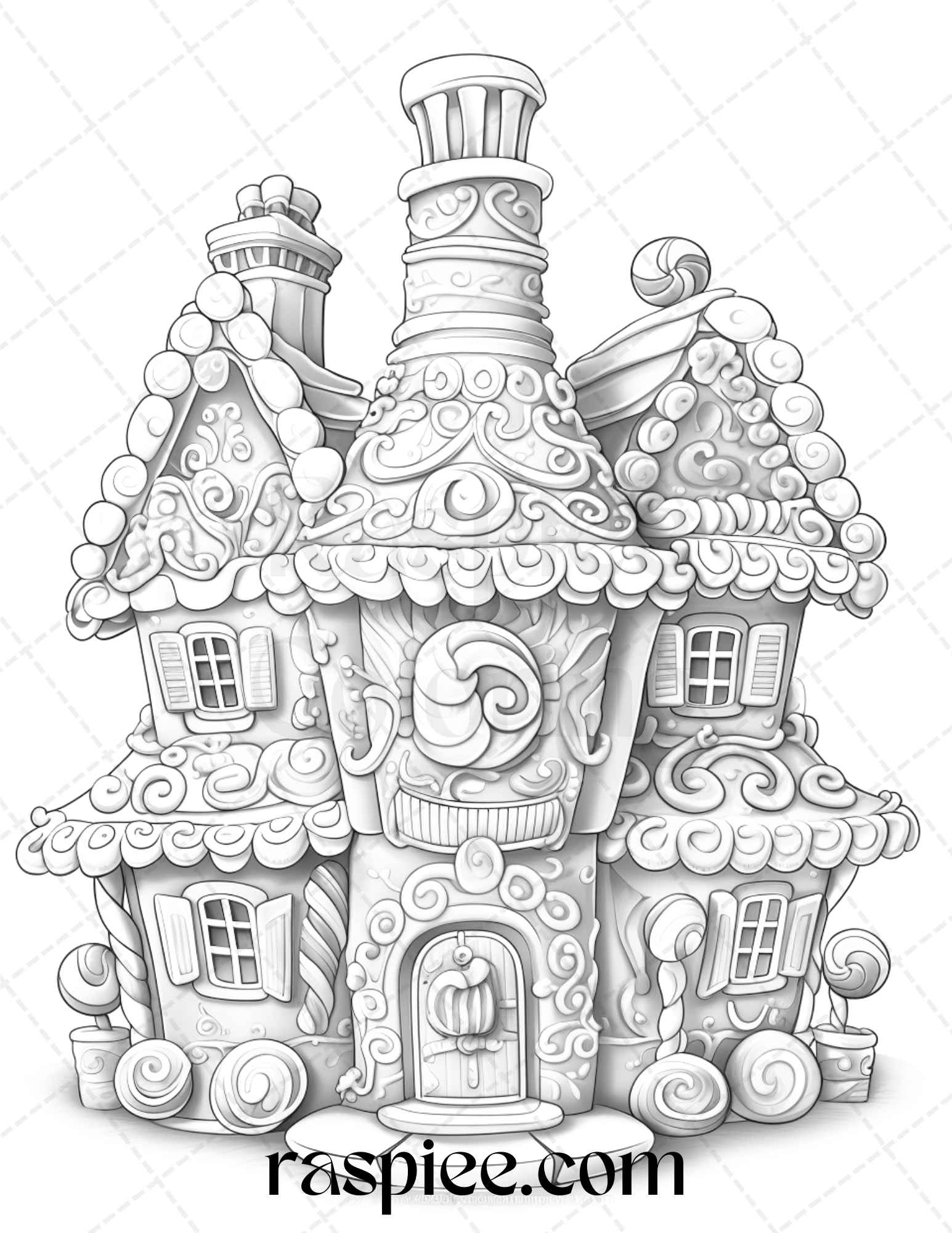 Christmas gingerbread houses grayscale coloring pages printable for â coloring