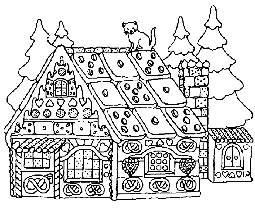 Free printable gingerbread house coloring pages for kids