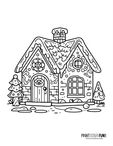 Sweet fun gingerbread house coloring pages for kids at