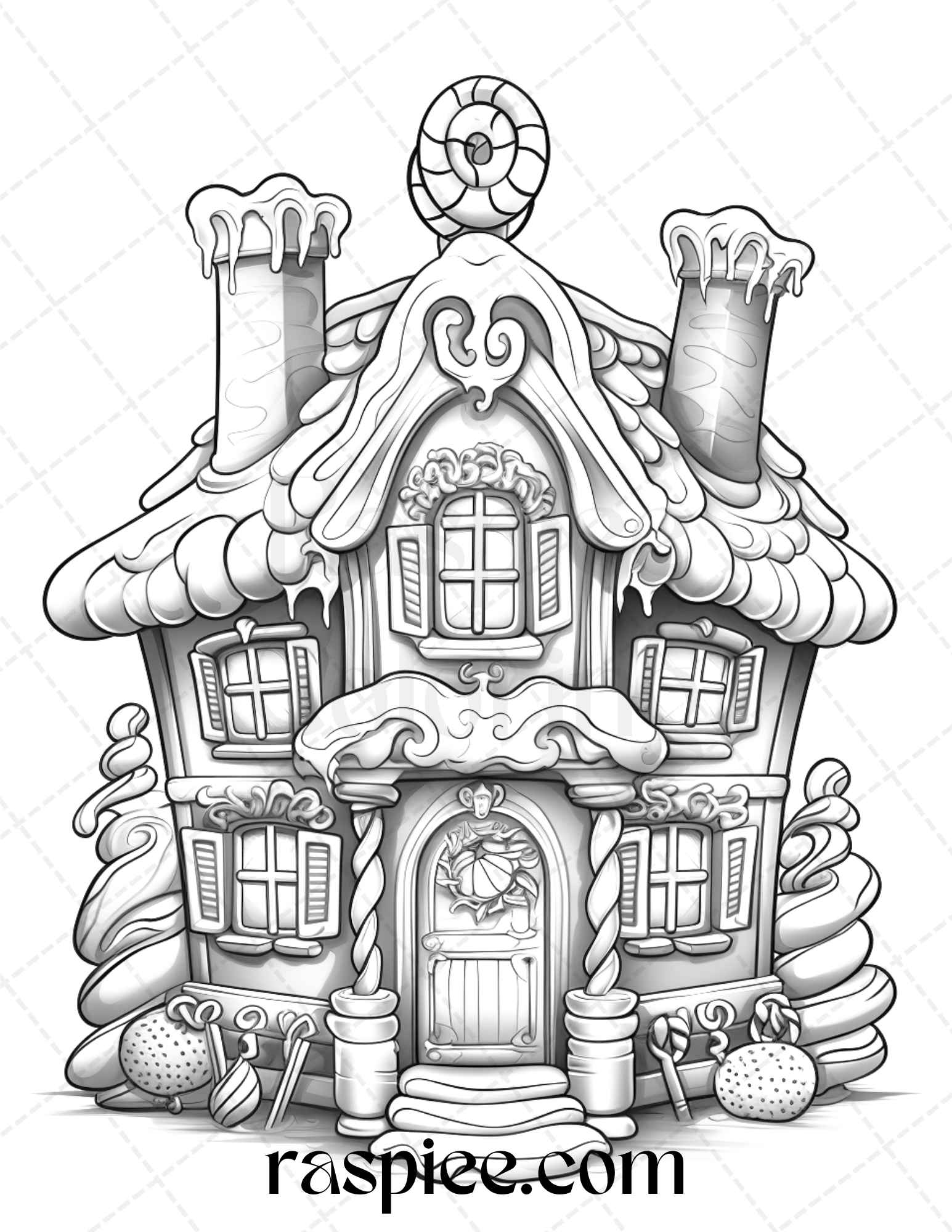 Christmas gingerbread houses grayscale coloring pages printable for â coloring