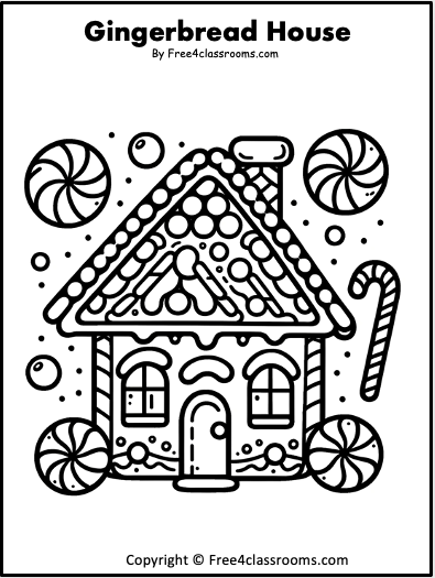 Free gingerbread house coloring page