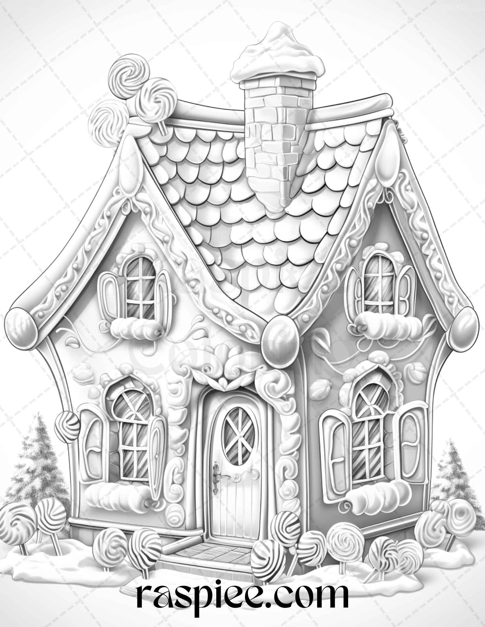 Christmas gingerbread houses grayscale coloring pages printable for â coloring