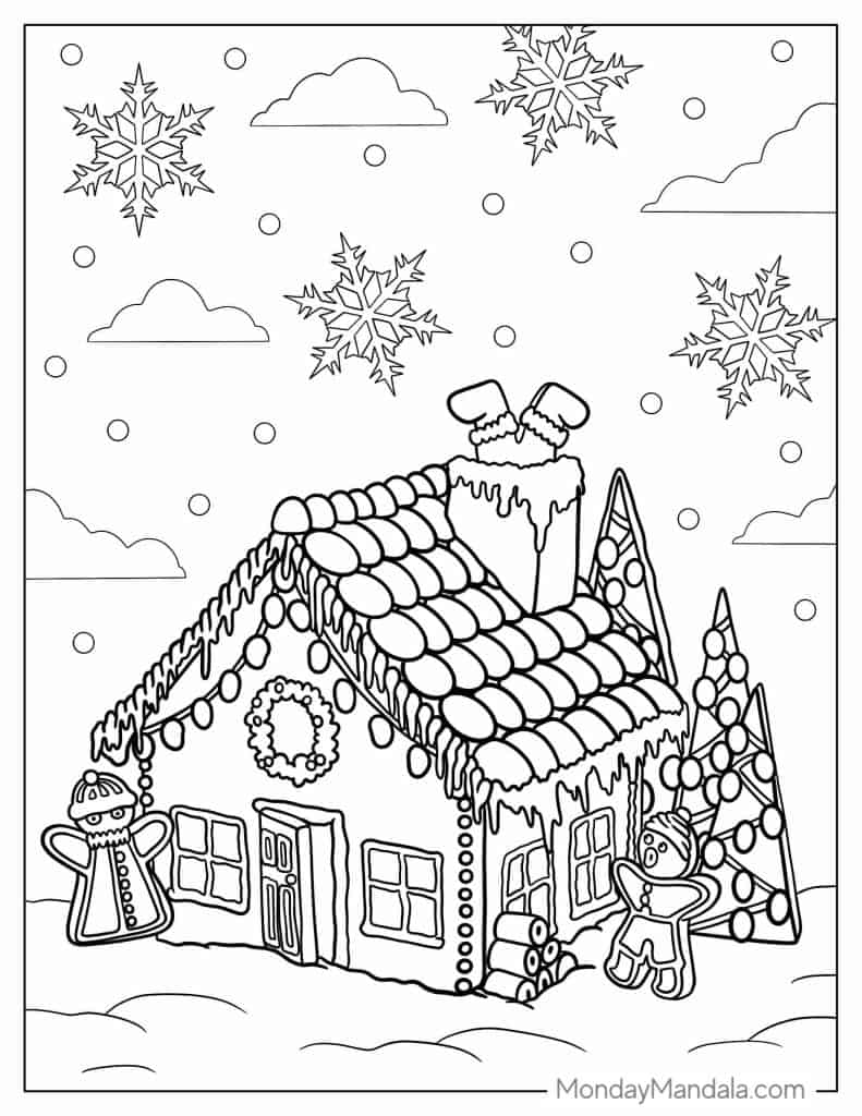 Gingerbread house coloring pages free pdf printables