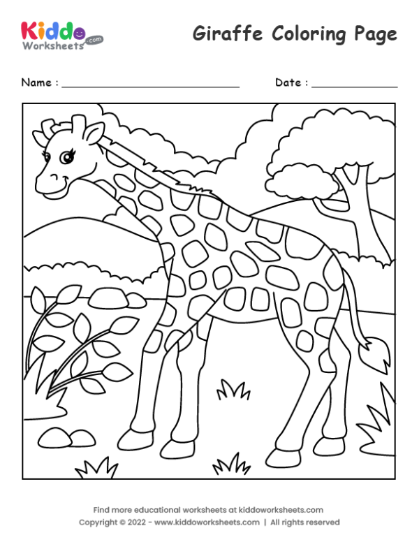 Free printable giraffe coloring page worksheet
