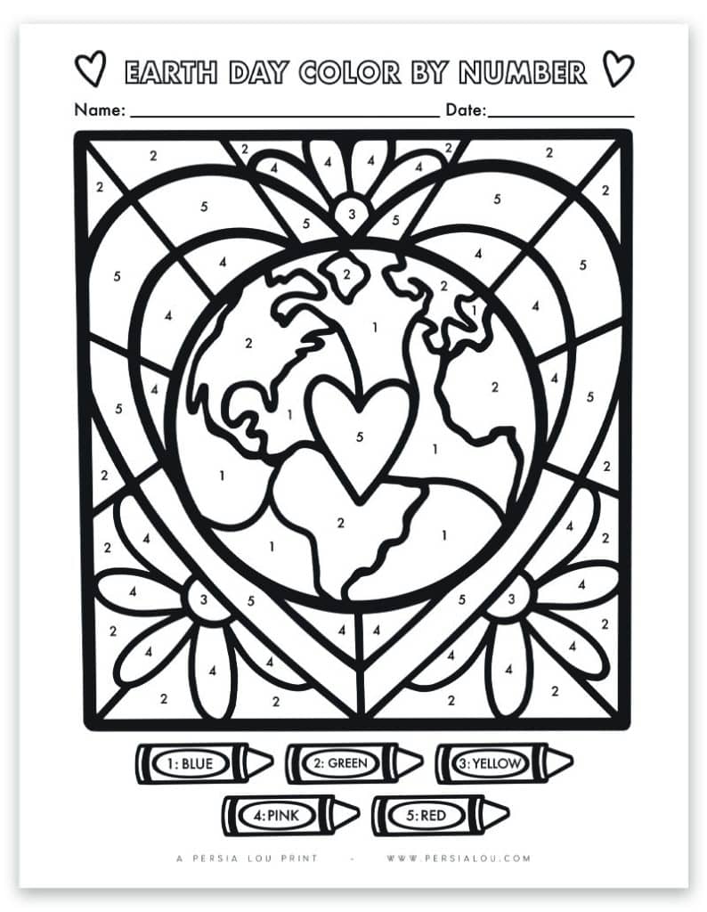 Free printable earth day color by number sheet