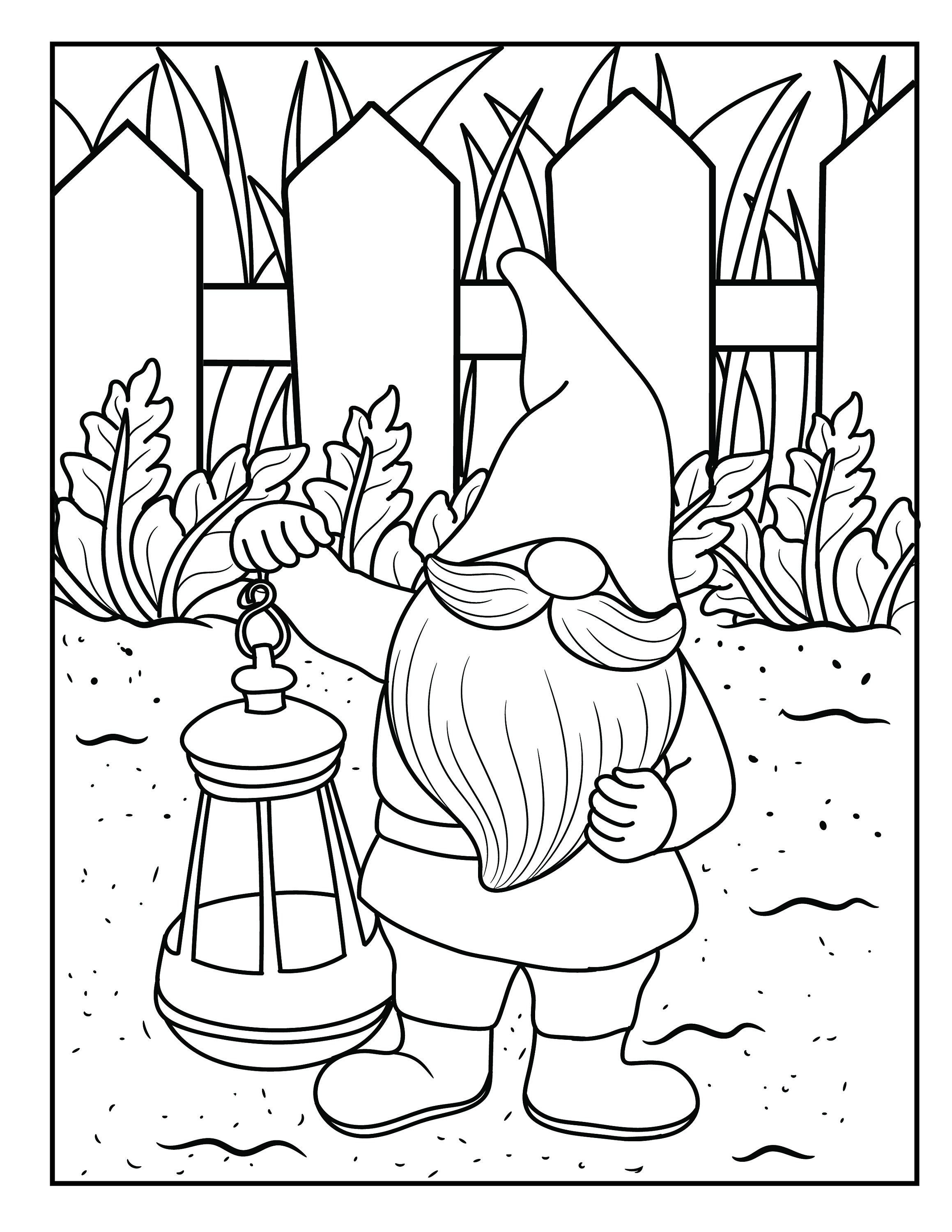 Printable gnome garden coloring pages for adults