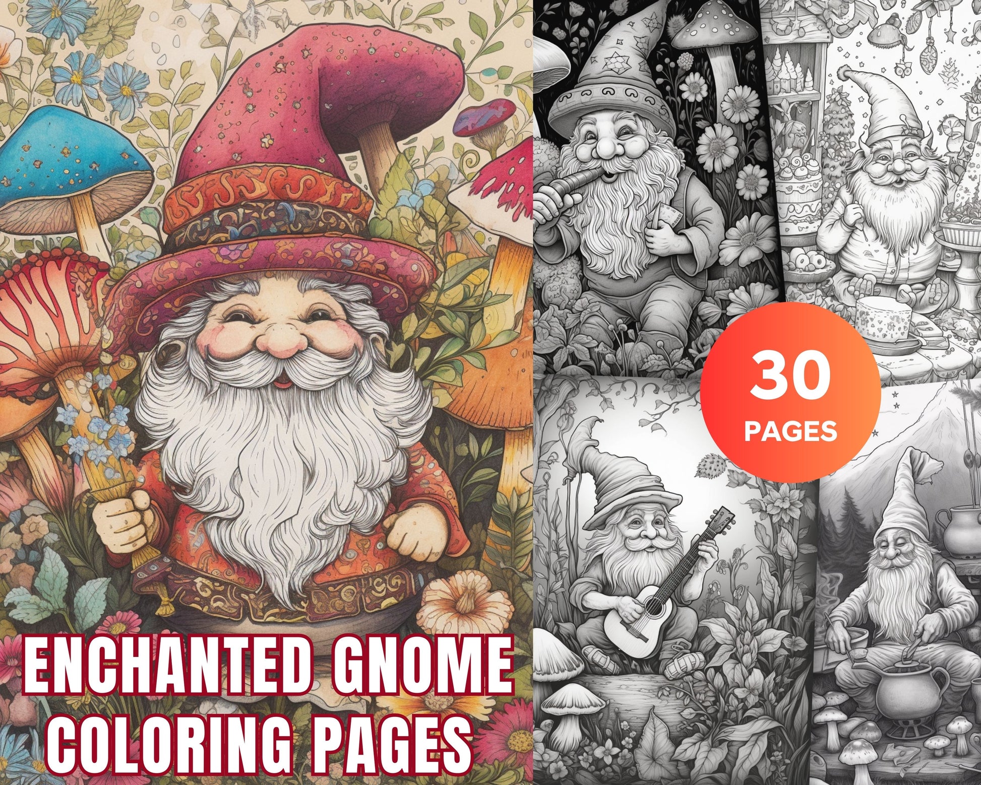 Enchanted gnome coloring pages printable for adults grayscale colo â coloring